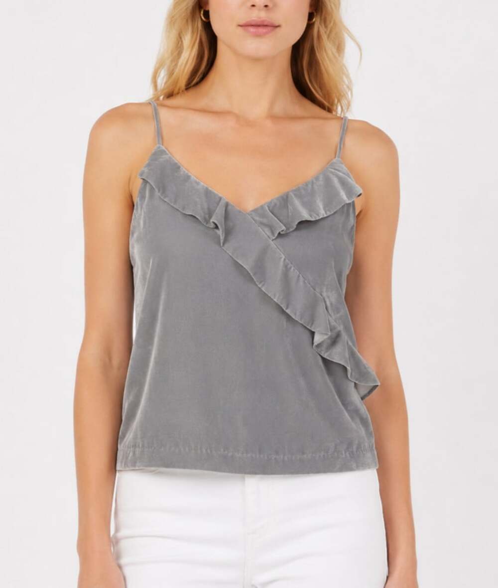 J Crew Velvet Ruffle Tank Blouse Luxe Silver Grey - Size 0